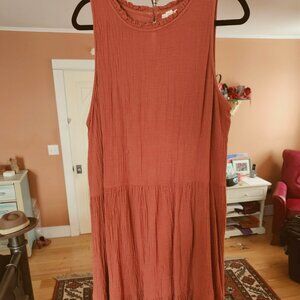 Terra cotta gauze tiered dress with floral cardigan